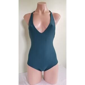 Mikoh Ipanema strappy metal ring back teal green one piece swimsuit size L